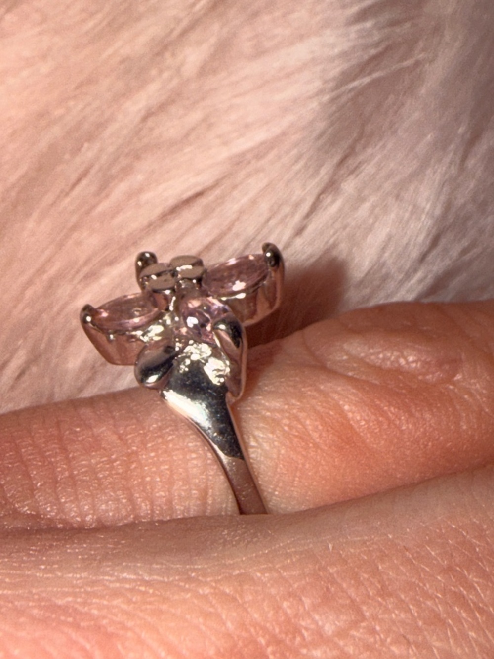 Vintage 925 Sterling Silver Pink Marquise Flower Ring - Size 6.5 - Picture 7 of 12